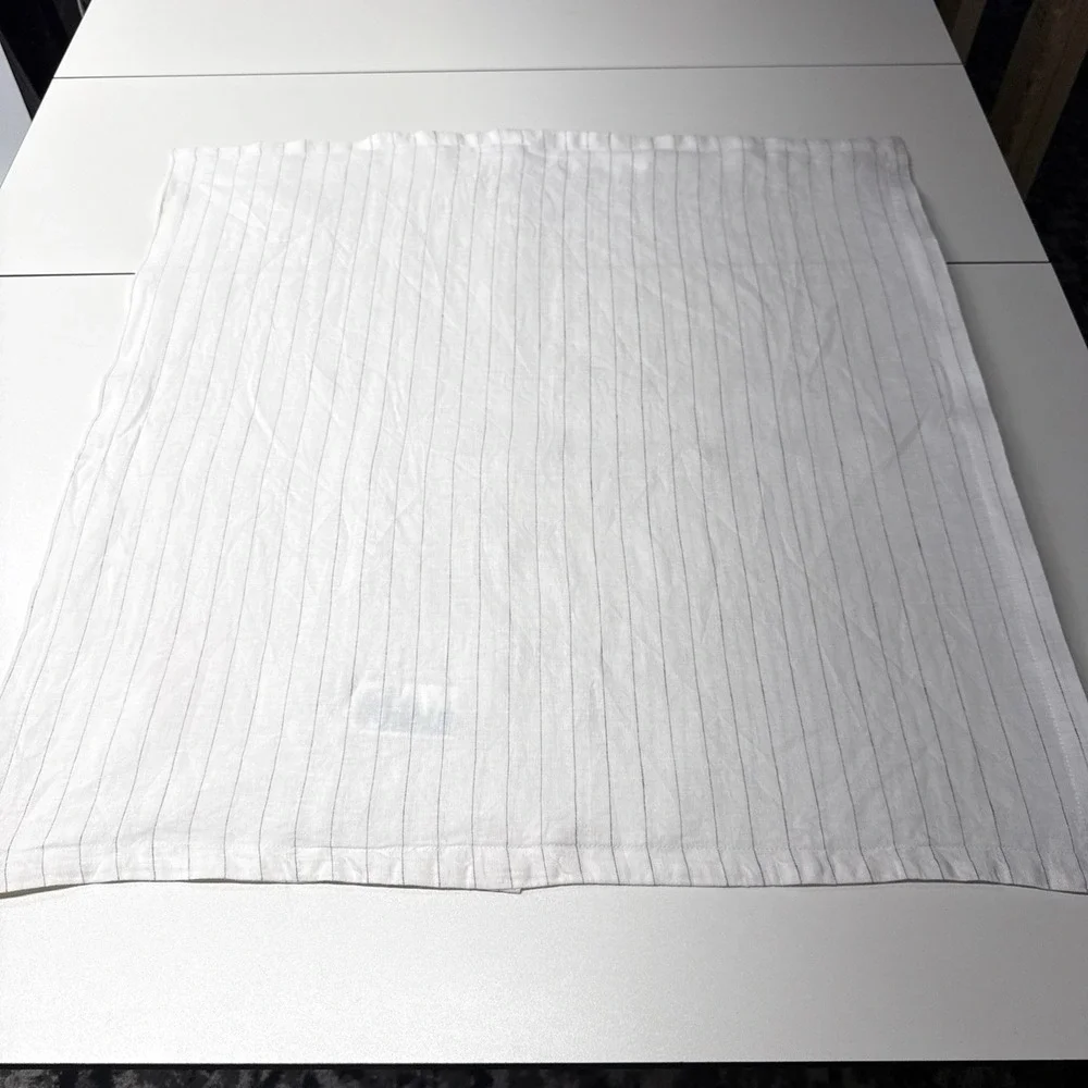 Crate & Barrel 100% Linen Pinstripe Warm White & Gray Square Pillow Sham 26